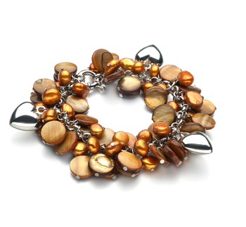 6-7mm Édesvízi Karköto in Honey - Pearl with Heart Charms Pezsgo